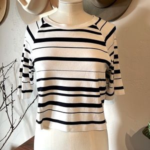 French Connection striped cropped shirt. Black/Off White Size S